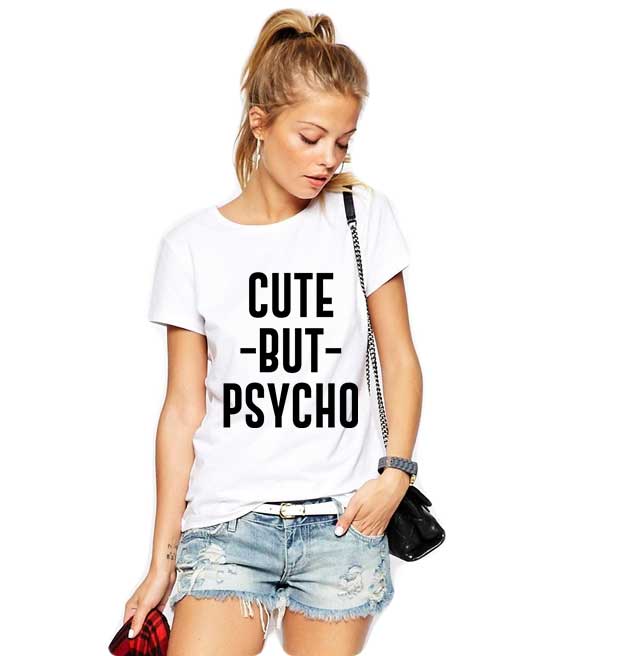 Reducere 33% la Tricou dama alb  - Cute But PSYCHO