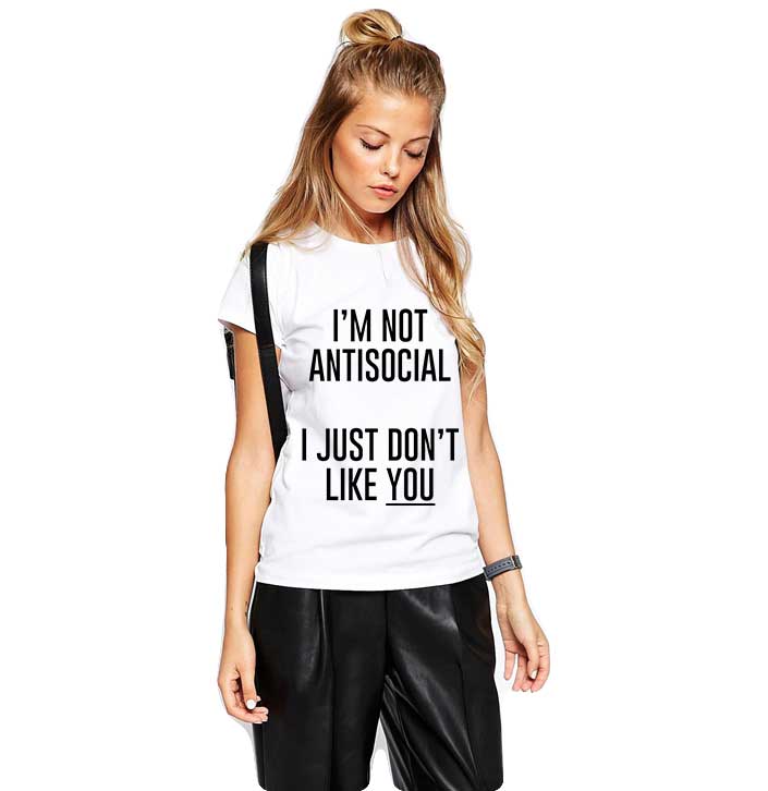 Reducere 33% la Tricou dama alb - I'm not antisocial