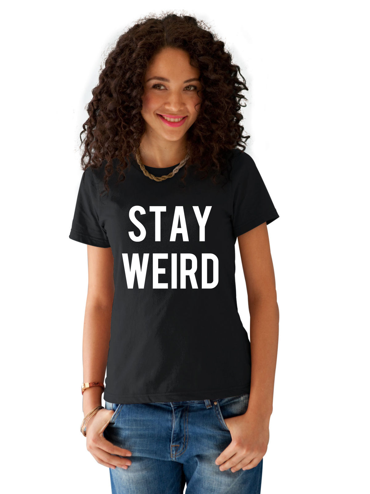 Reducere 33% la Tricou dama negru  -  Stay Weird