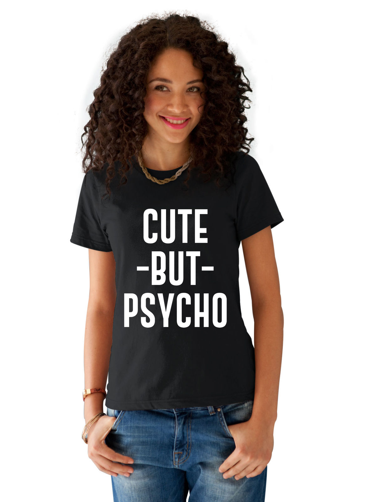 Reducere 33% la Tricou dama negru - Cute But PSYCHO