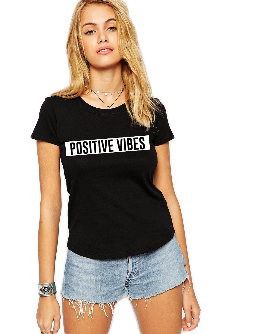 Reducere 33% la Tricou dama negru - Positive Vibes