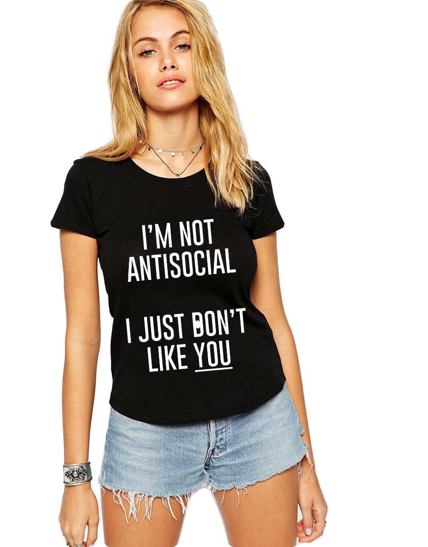 Reducere 33% la Tricou dama negru - I'm not antisocial