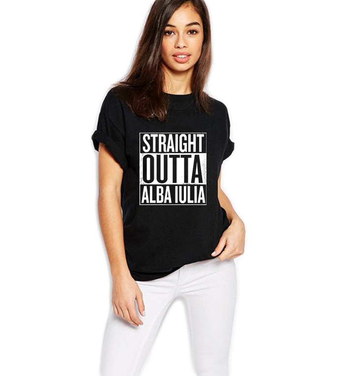 Reducere 33% la Tricou dama negru - Straight Outta Alba Iulia