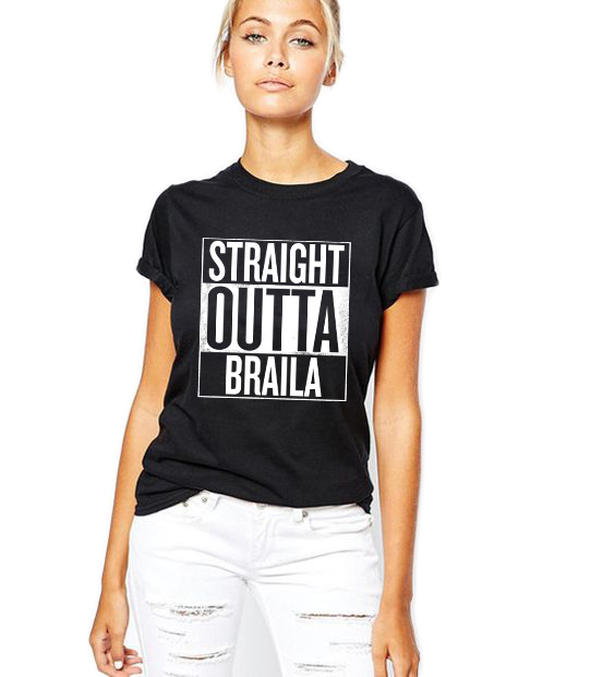 Reducere 33% la Tricou dama negru - Straight Outta Braila