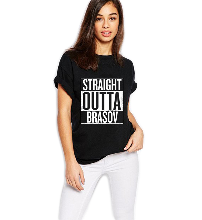Reducere 33% la Tricou dama negru - Straight Outta Brasov