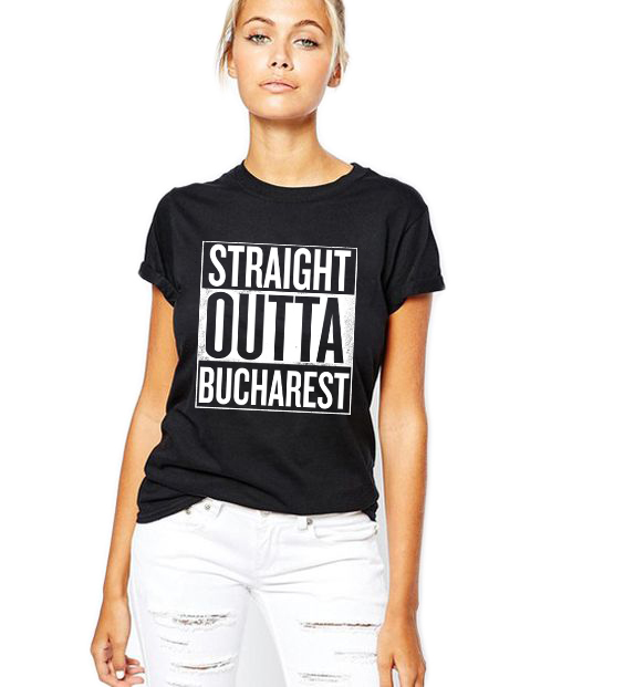 Reducere 33% la Tricou dama negru - Straight Outta Bucuresti
