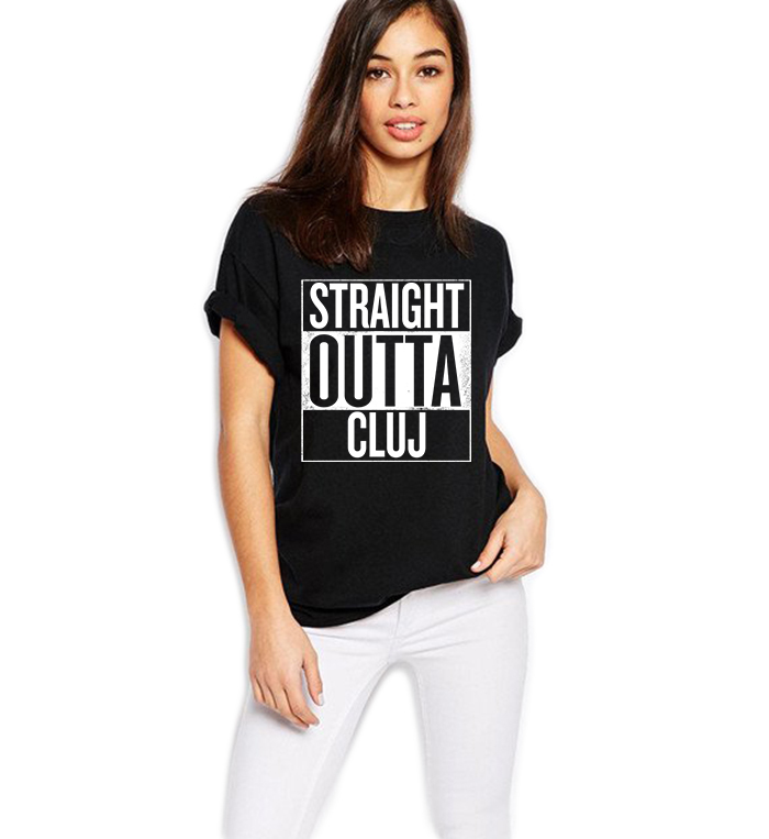 Reducere 33% la Tricou dama negru - Straight Outta Cluj