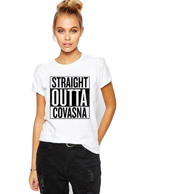 Reducere 33% la Tricou dama alb -  Straight Outta Covasna
