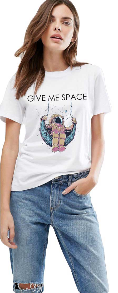 Reducere 33% la Tricou dama alb -  Give me space