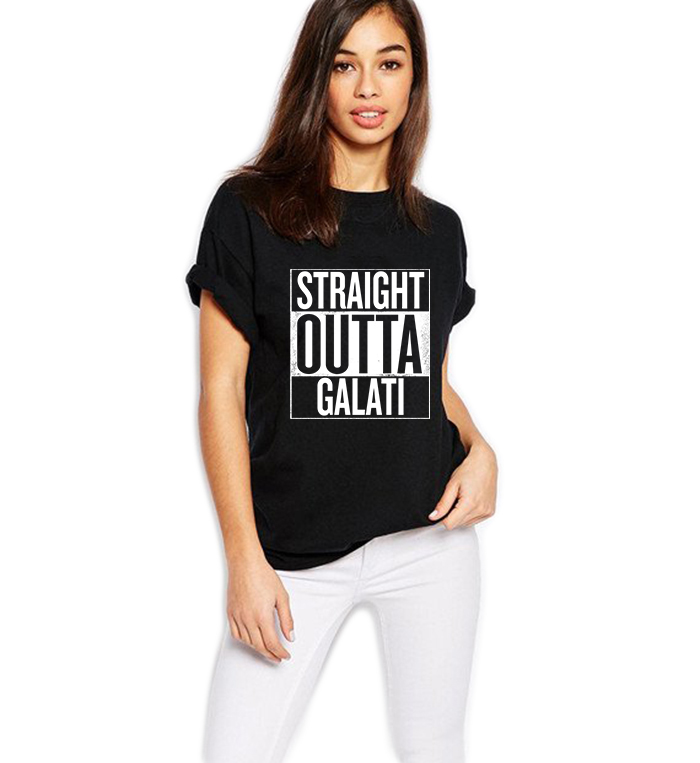 Reducere 33% la Tricou dama negru - Straight Outta Galati