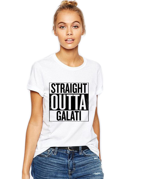 Reducere 33% la Tricou dama alb -  Straight Outta Galati