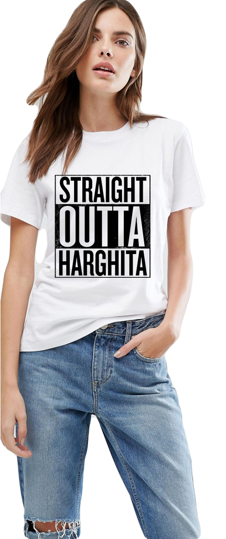 Reducere 33% la Tricou dama alb -  Straight Outta Harghita