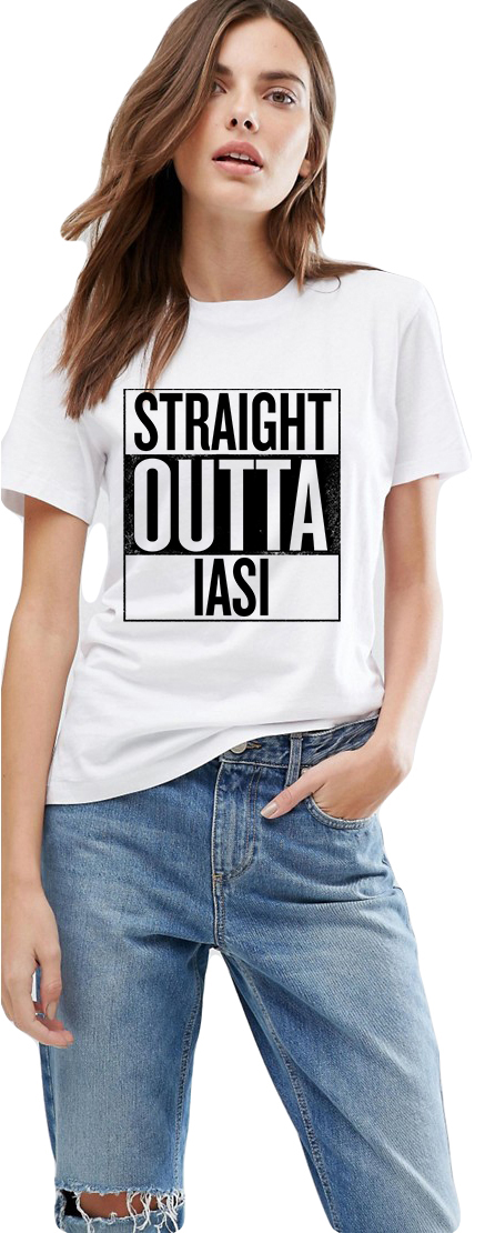 Reducere 33% la Tricou dama alb -  Straight Outta Iasi
