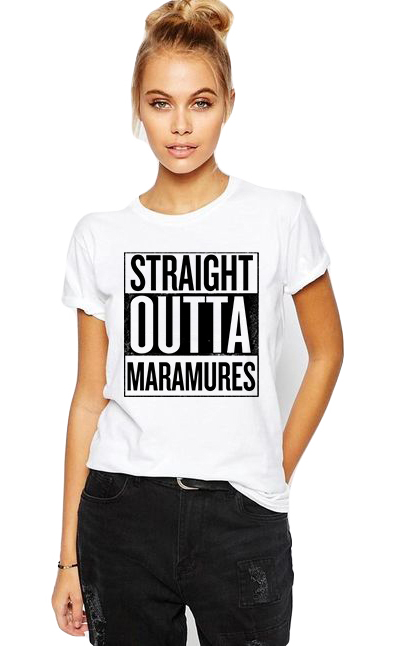 Reducere 33% la Tricou dama alb -  Straight Outta Maramures
