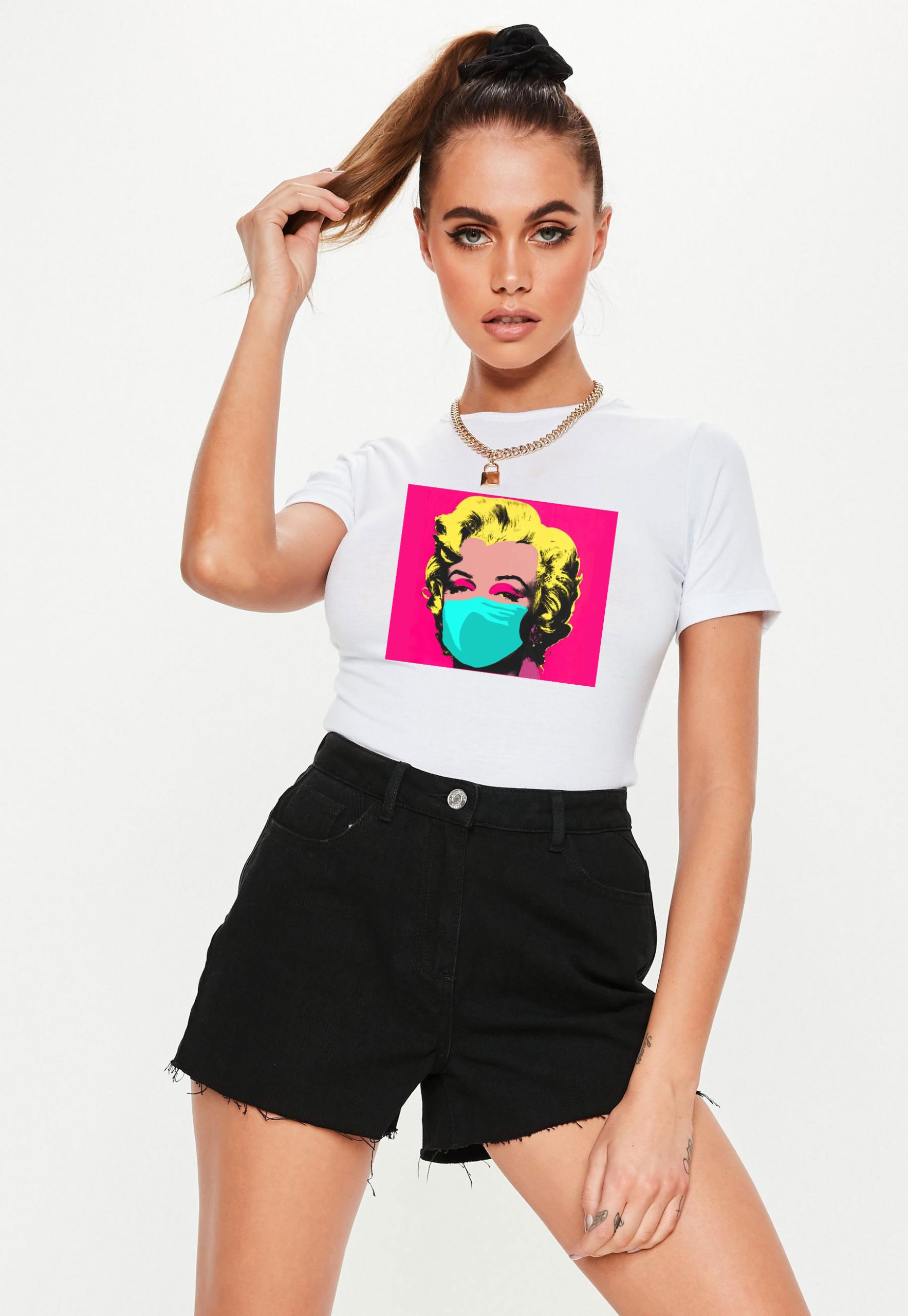 Reducere 33% la Tricou dama alb - Marilyn Monroe in Pandemie