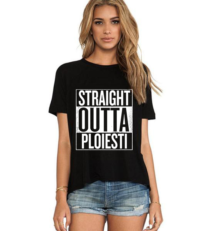 Reducere 33% la Tricou dama negru - Straight Outta Ploiesti