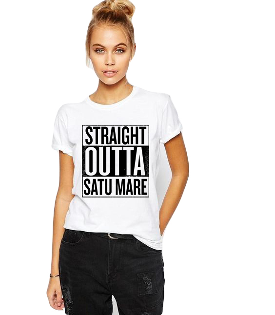 Reducere 33% la Tricou dama alb -  Straight Outta Satu Mare