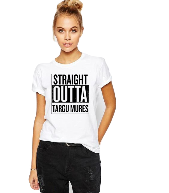 Reducere 33% la Tricou dama alb -  Straight Outta Targu Mures