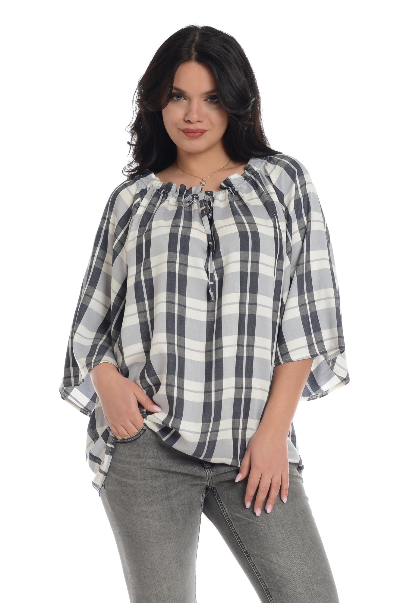 Reducere 31% la Bluza Dama, Ampla cu Carouri