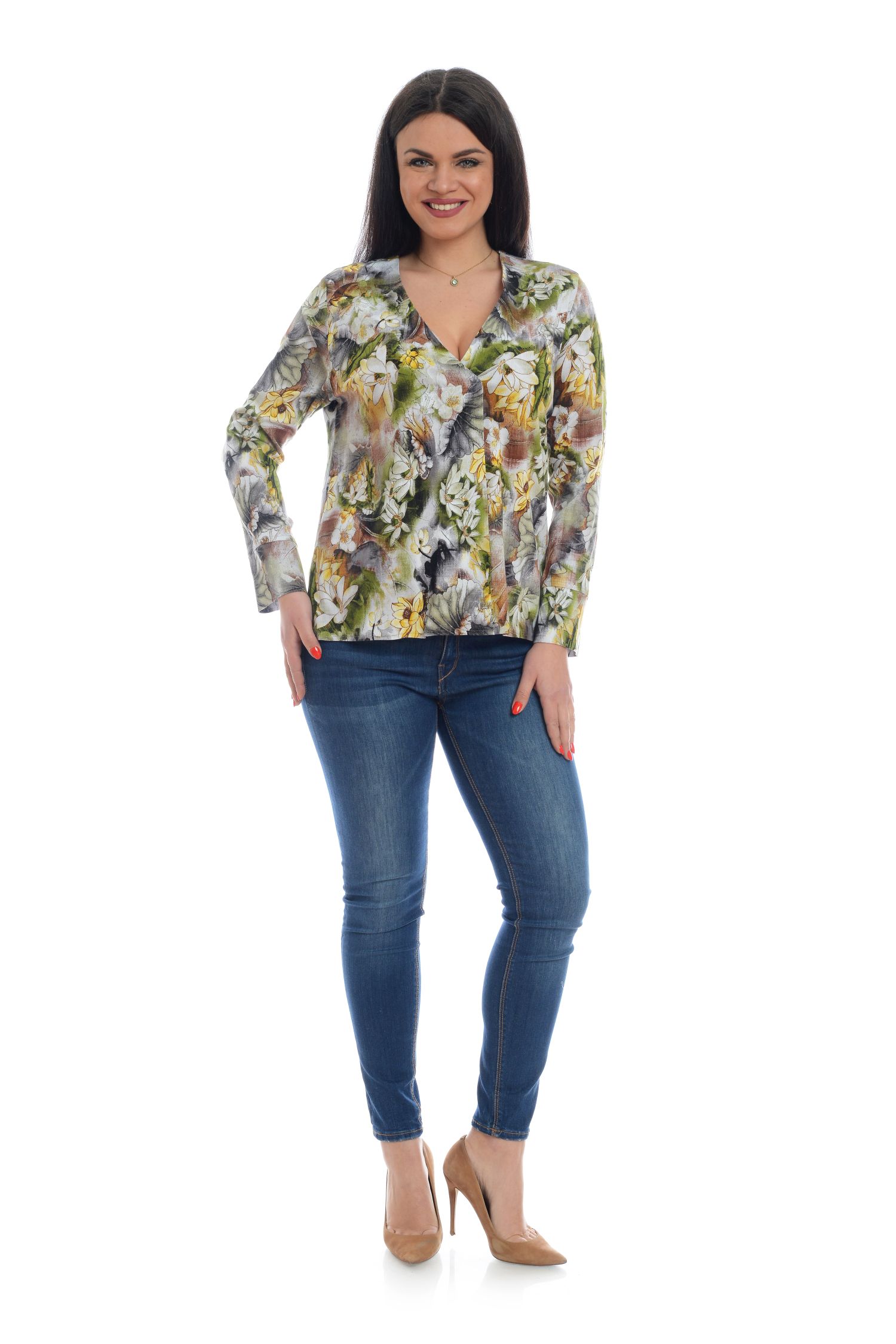Reducere 25% la Bluza Dama, Multicolora, cu Imprimeu Floral si decolteu V