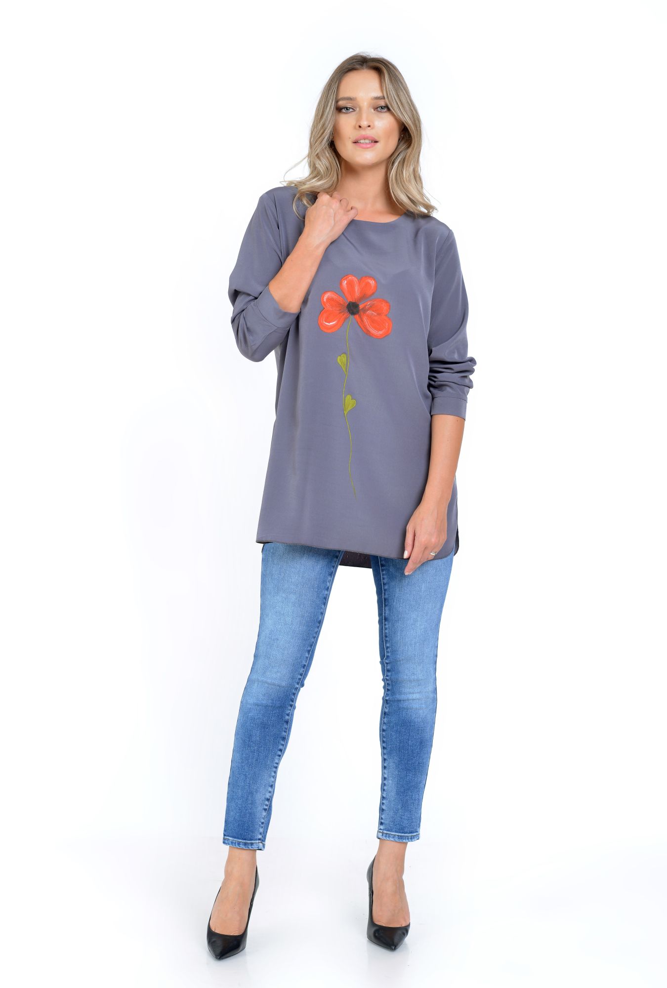 Reducere 24% la Tunica Dama, Gri Metalizat, cu pictura manuala