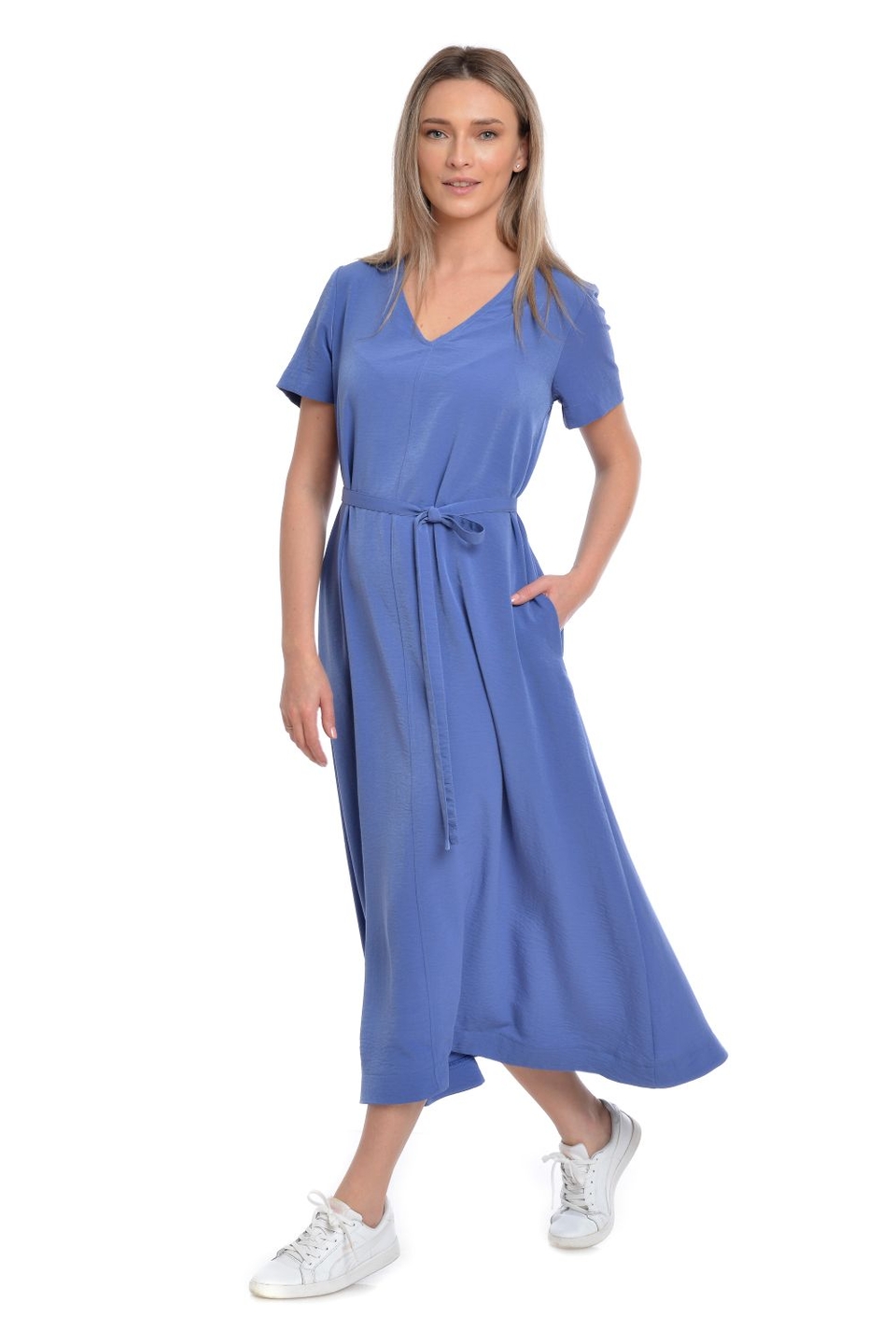 Reducere 27% la Rochie Dama Albastra Lunga cu Buzunare