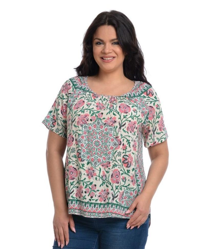 Reducere 35% la Bluza Dama, Model Floral, Roz Verde