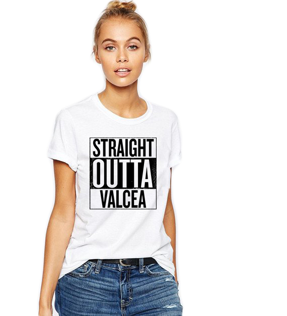 Reducere 33% la Tricou dama alb -  Straight Outta Valcea