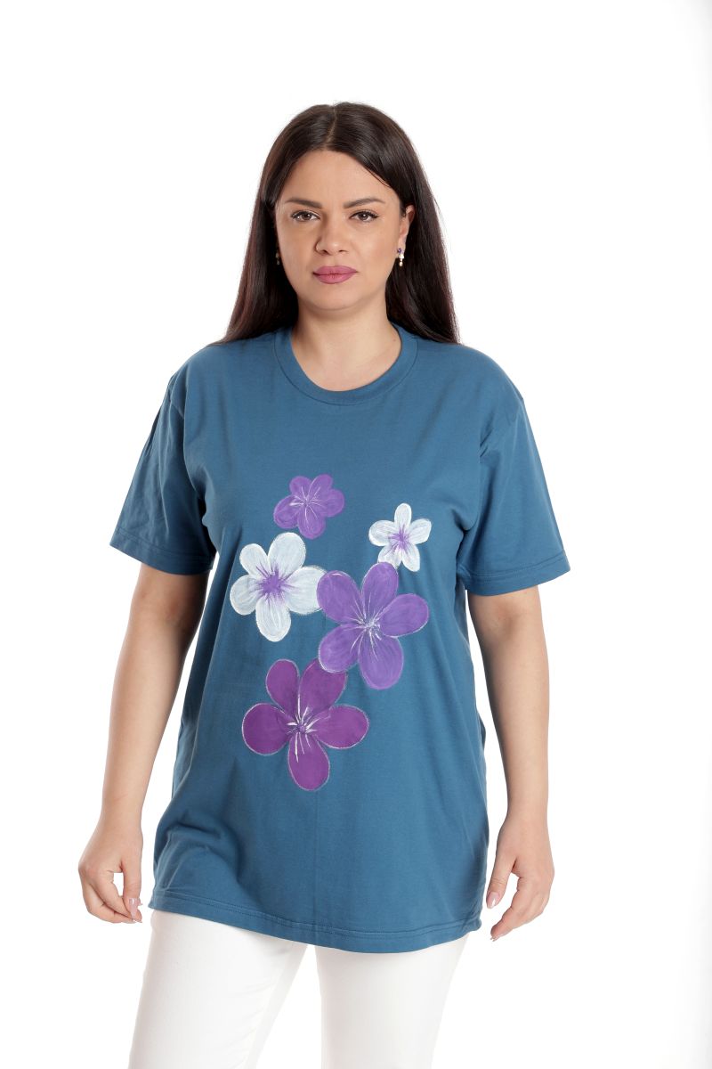 Reducere 37% la Bluza Dama, Albastru cu Pictura Murala II