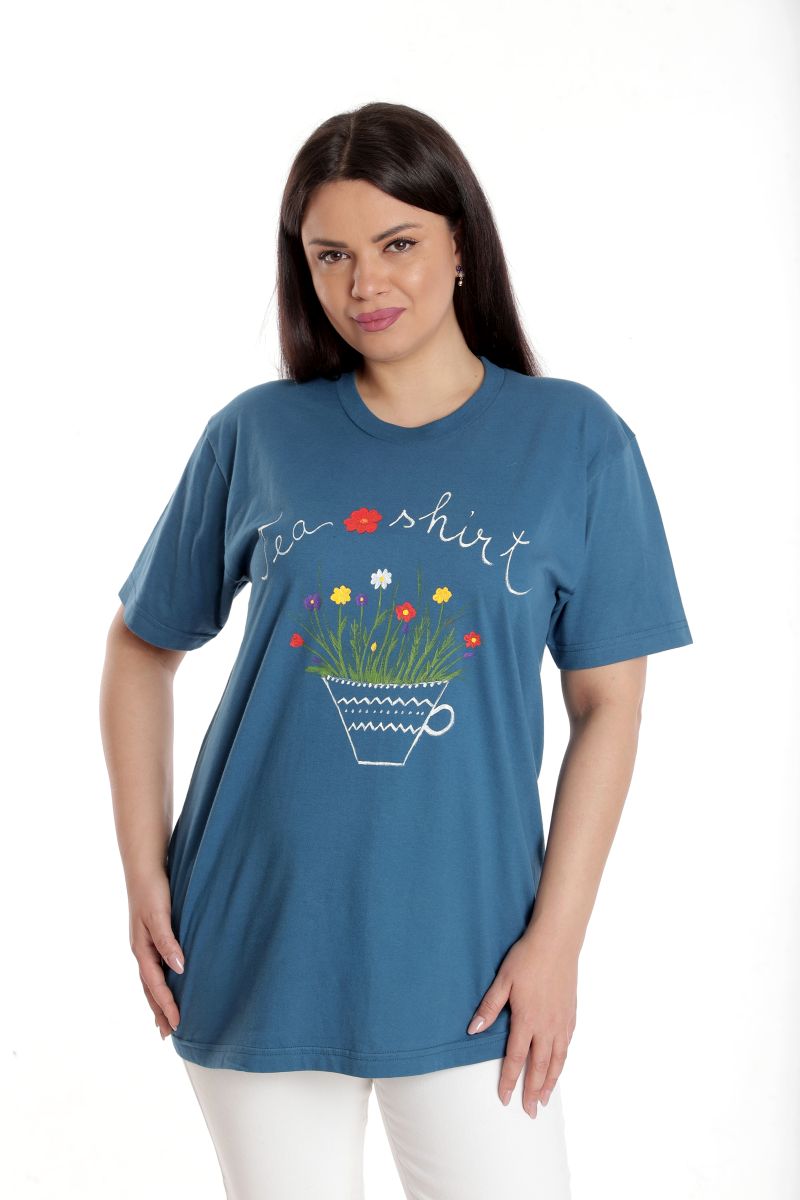 Reducere 37% la Bluza Dama, Albastru cu Pictura Murala