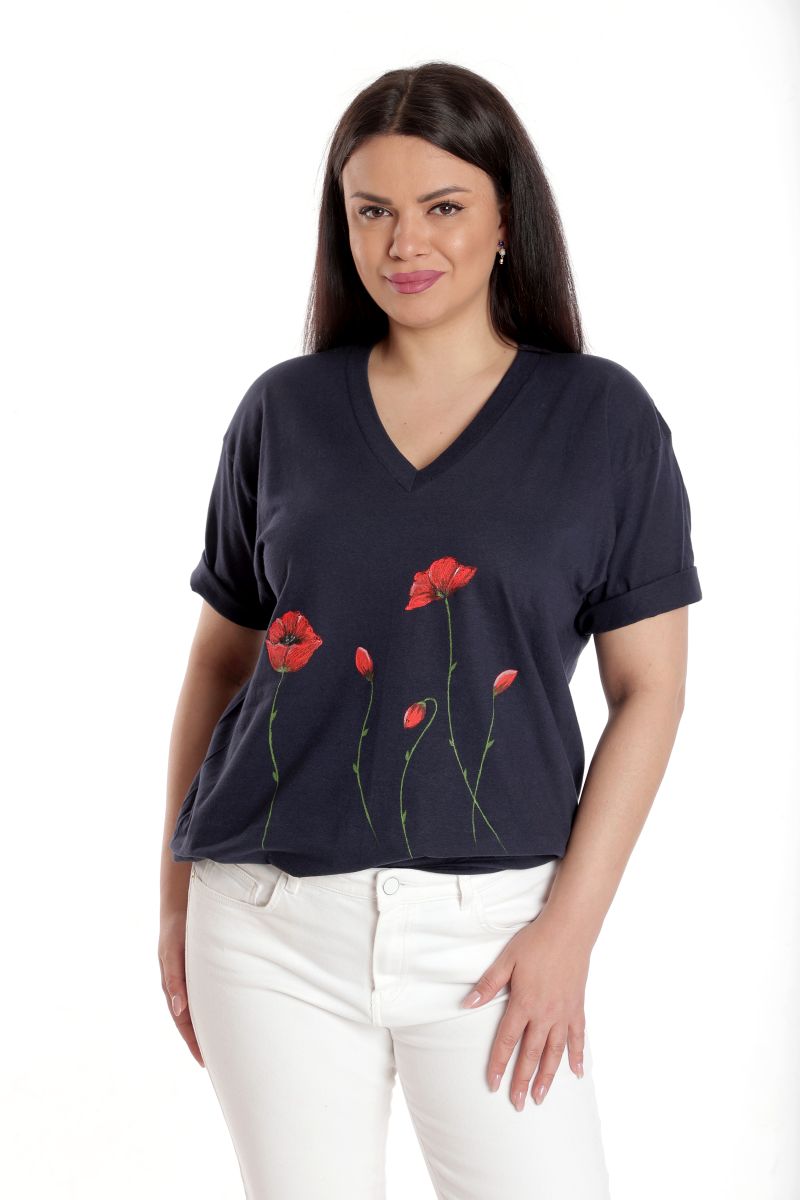 Reducere 37% la Bluza Dama, Bleumarin cu Pictura Murala