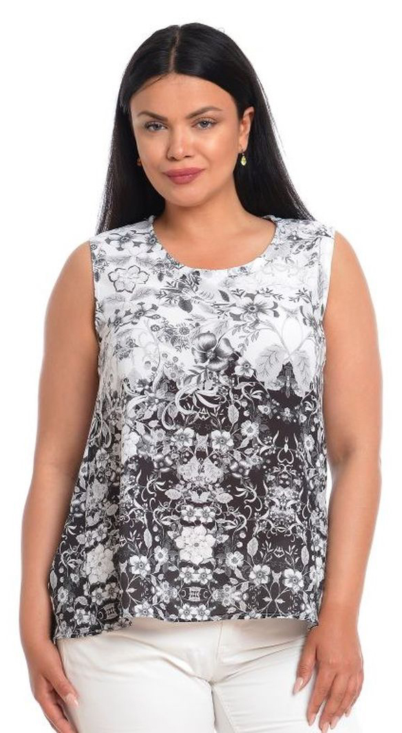 Reducere 29% la Bluza Dama fara Maneci Alb Negru cu Imprimeu Floral