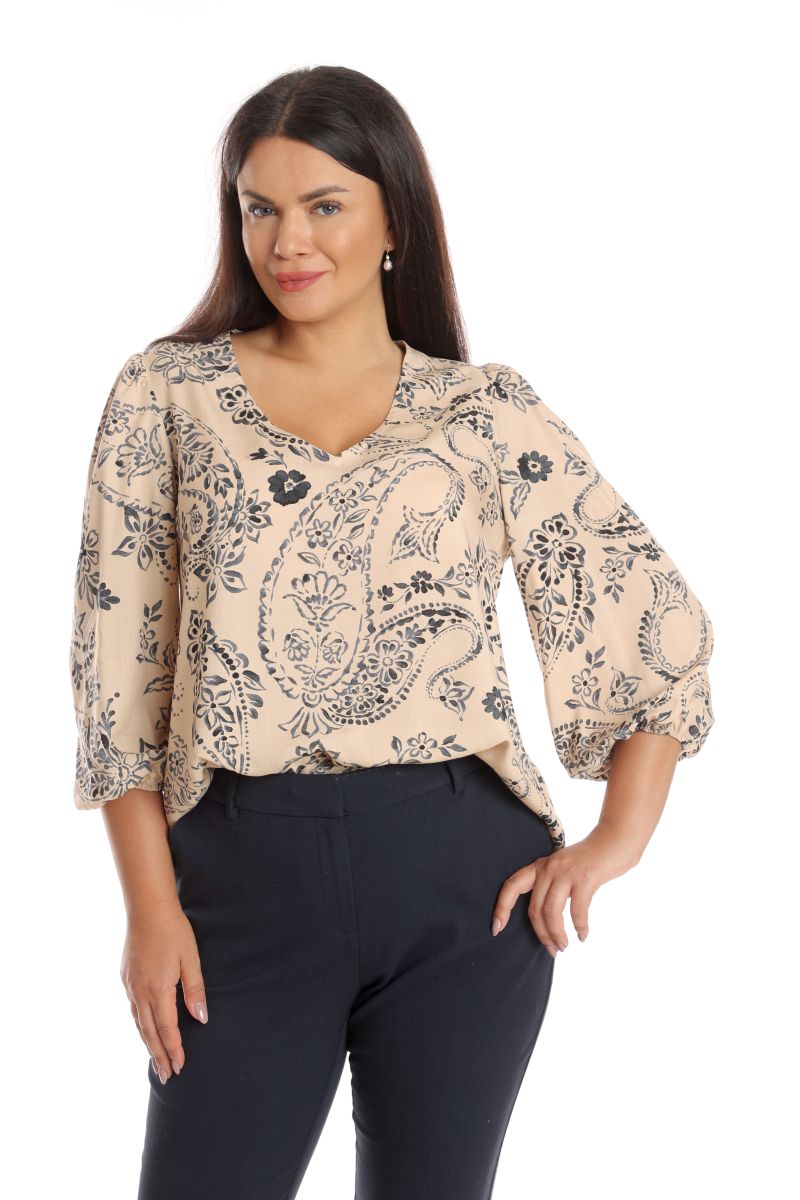 Reducere 28% la Bluza Dama Paisley, Crem/Bleumarin cu imprimeu Paisley