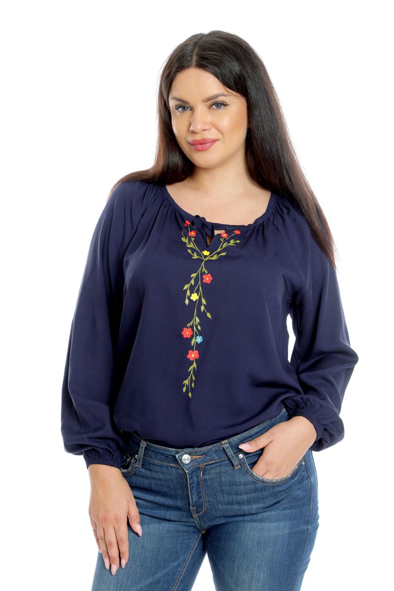 Reducere 19% la Bluza Ie Dama, Bleumarin cu pictura realizata manual