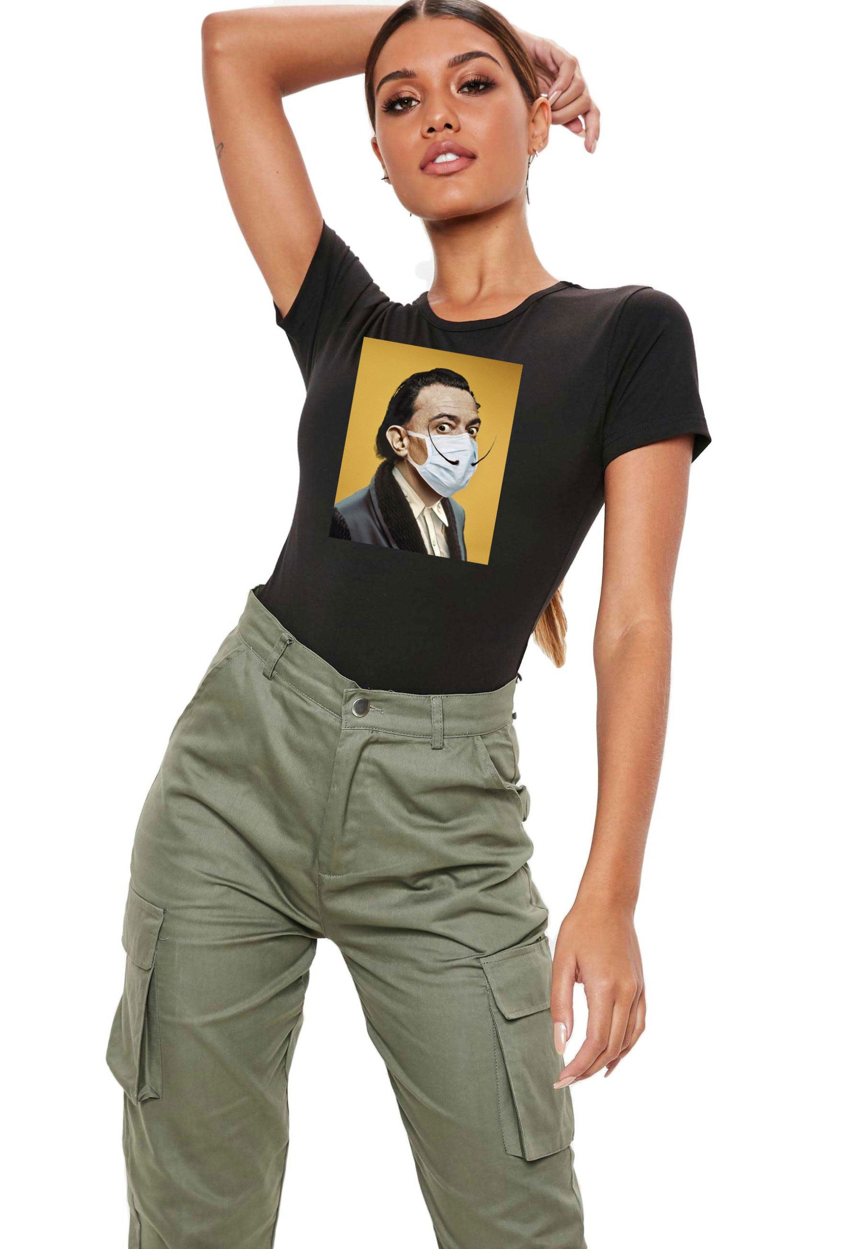 Reducere 33% la Tricou dama negru - Dali in Pandemie