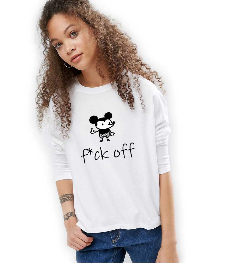 Reducere 27% la Bluza dama alba - f*ck off Mickey Mouse
