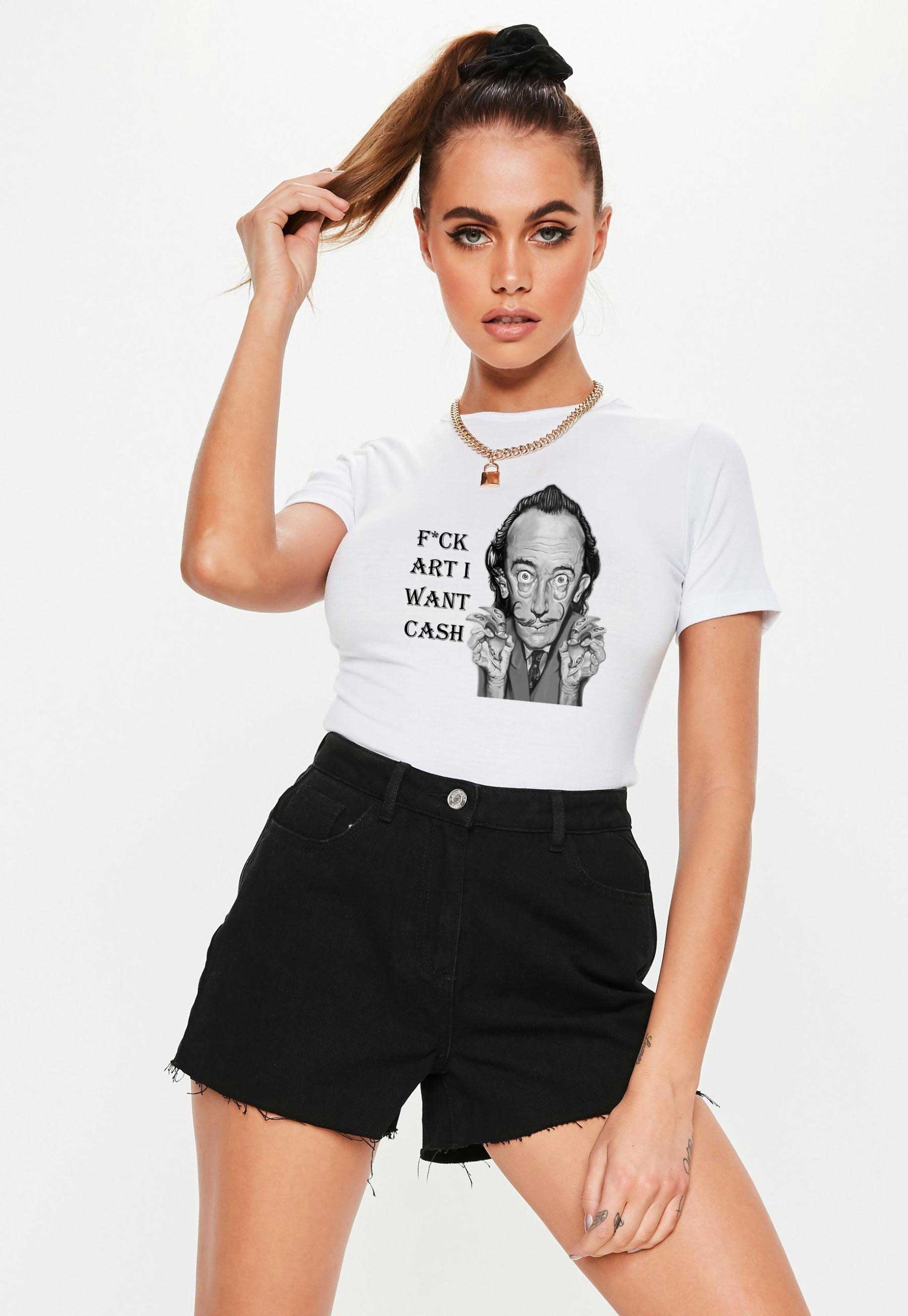 Reducere 33% la Tricou dama alb - Dali - I want CASH