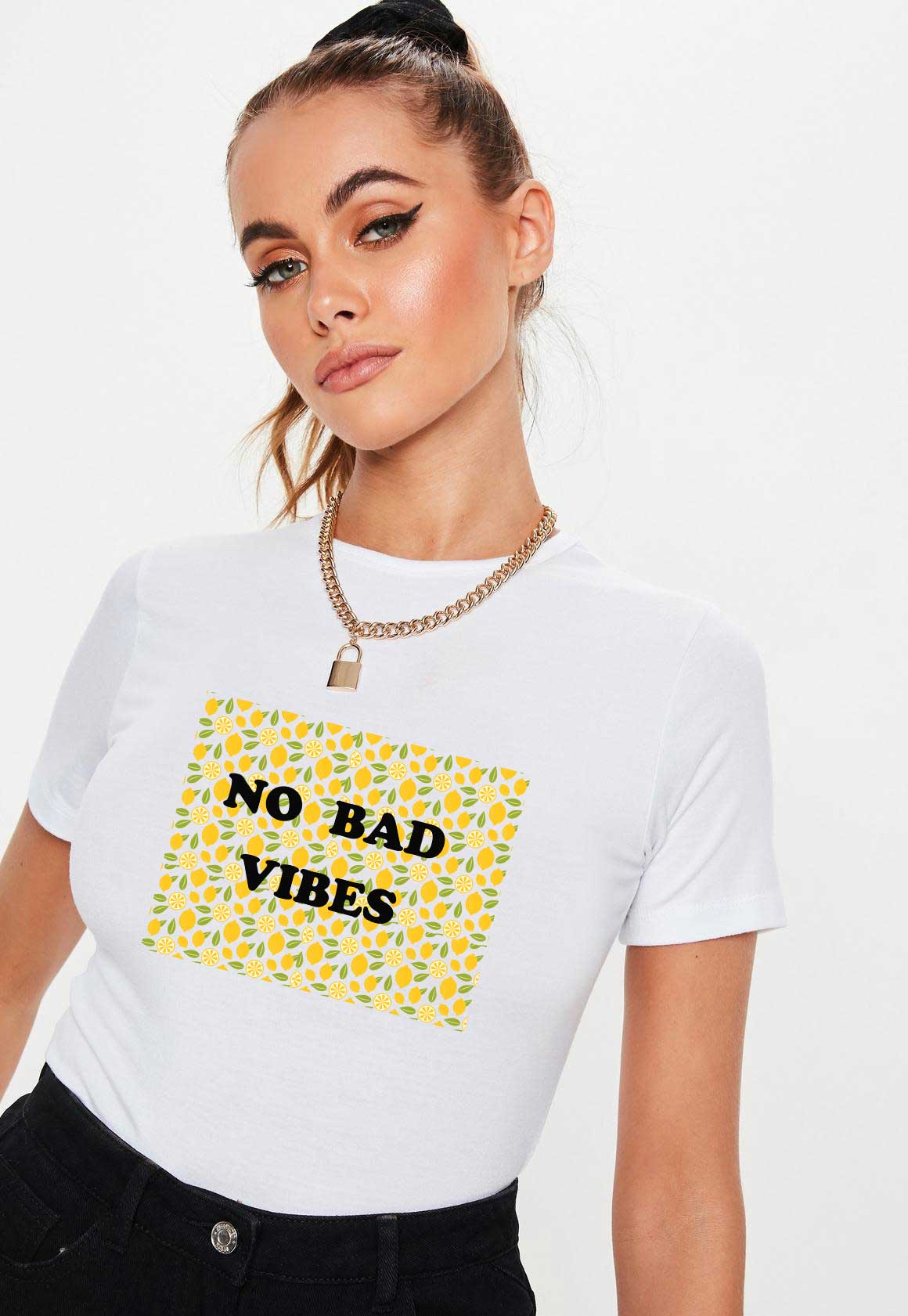 Reducere 33% la Tricou dama alb - No Bad Vibes