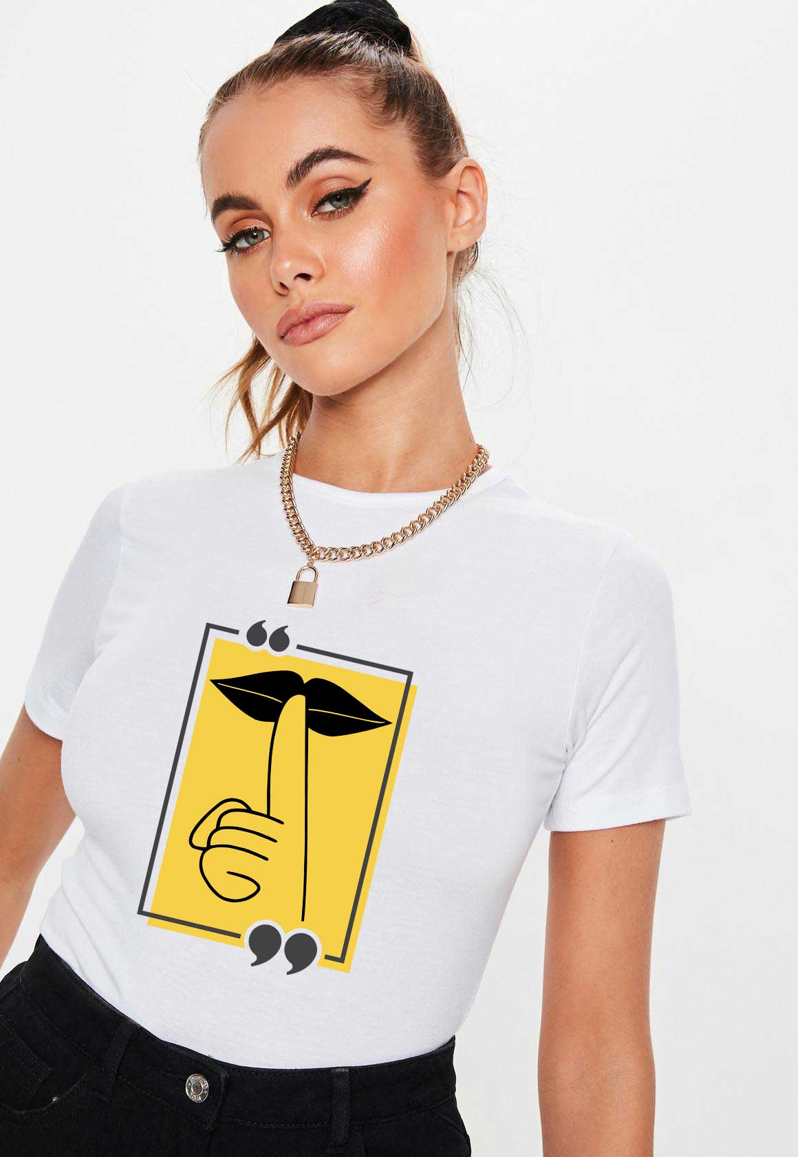 Reducere 33% la Tricou dama alb -  Don`t Speak