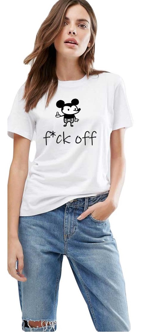 Reducere 33% la Tricou dama alb - f*ck off Mickey Mouse