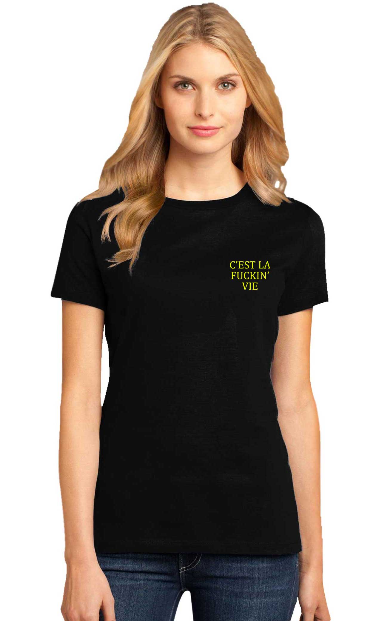 Reducere 33% la Tricou dama negru - C'est la vie
