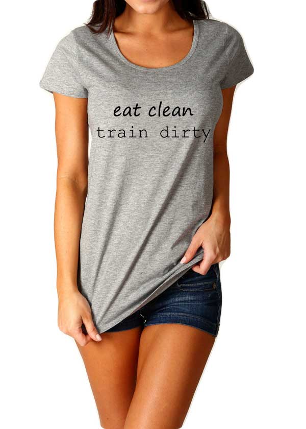 Reducere 33% la Tricou dama gri  - Eat Clean Train Dirty