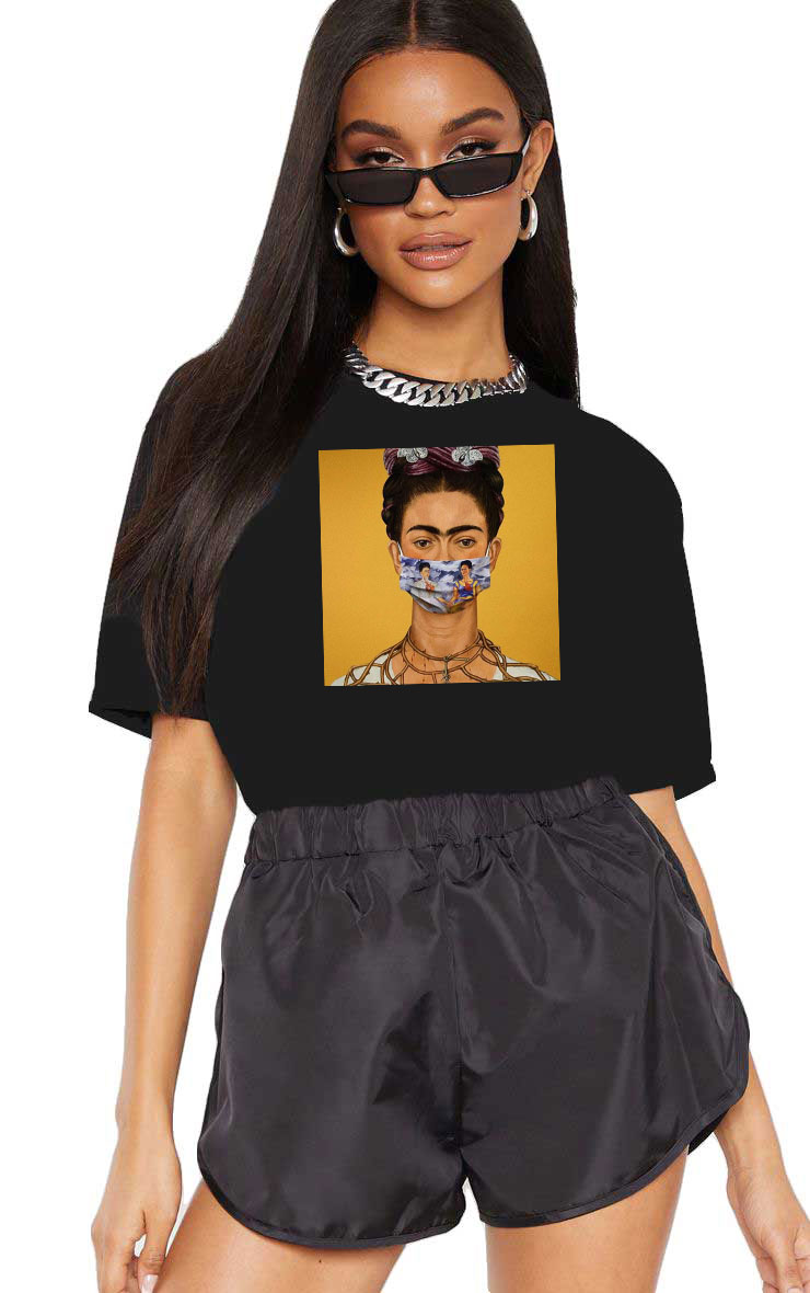 Reducere 33% la Tricou dama negru - Frida in Pandemie