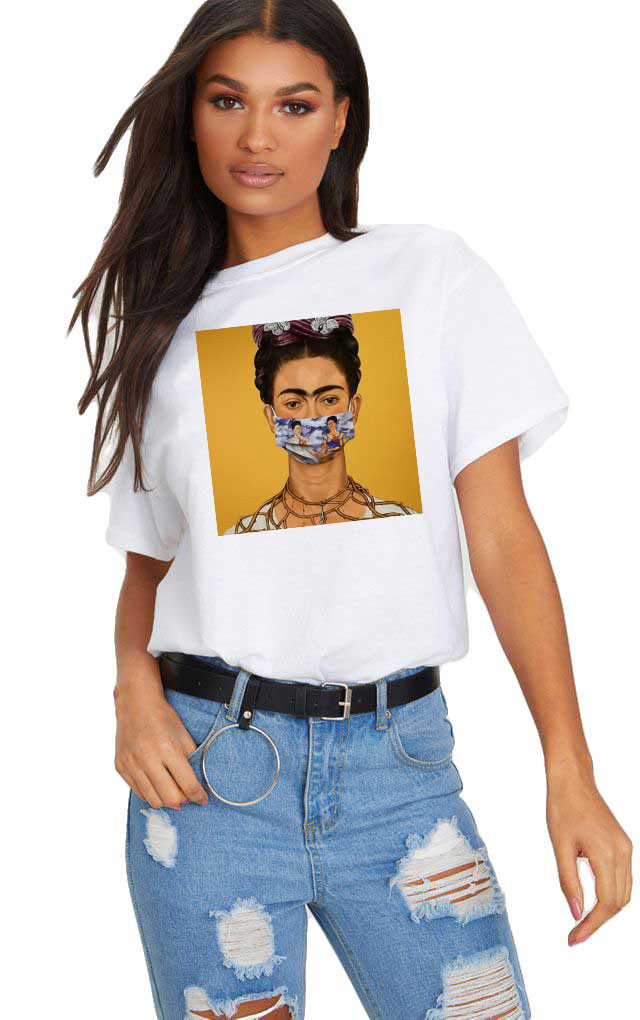 Reducere 33% la Tricou dama alb - Frida in Pandemie