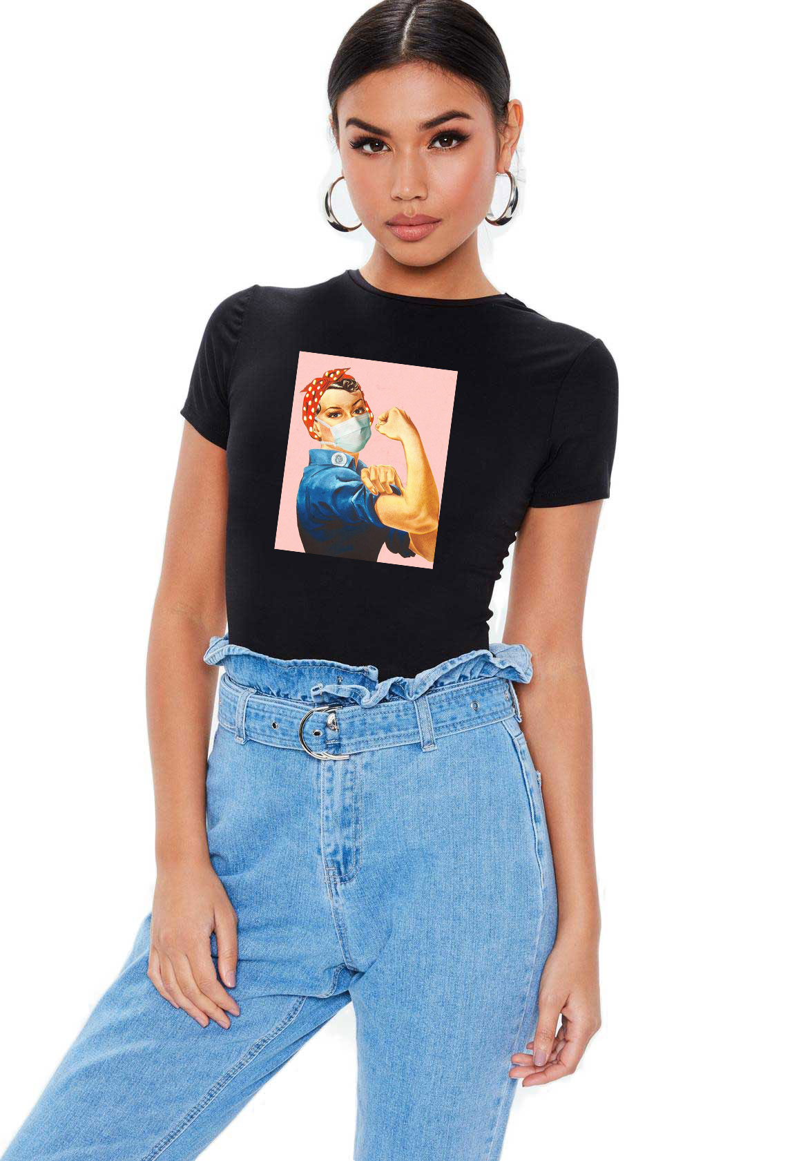 Reducere 33% la Tricou dama negru - Girl Power in Pandemie
