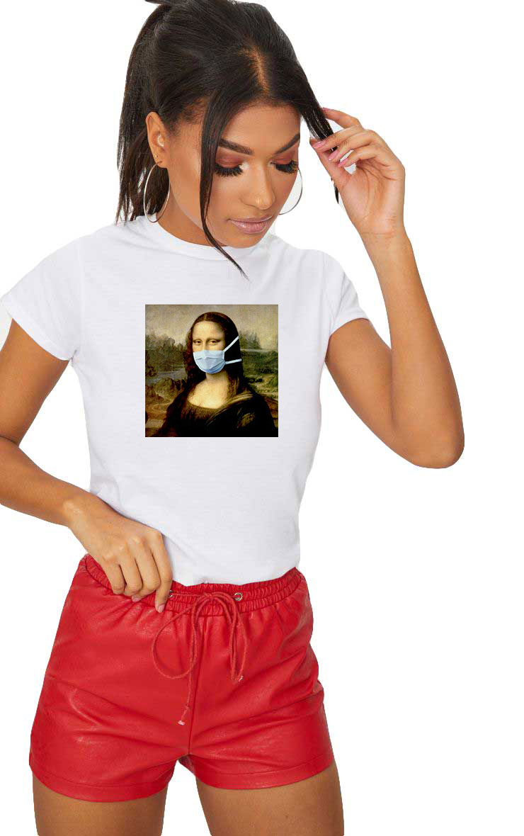 Reducere 33% la Tricou dama alb - Mona Lisa in Pandemie