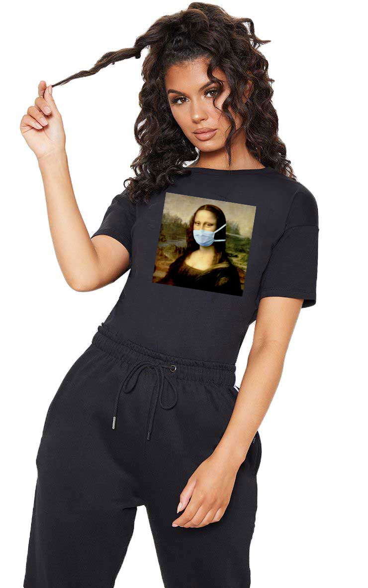Reducere 33% la Tricou dama negru - Mona Lisa in Pandemie