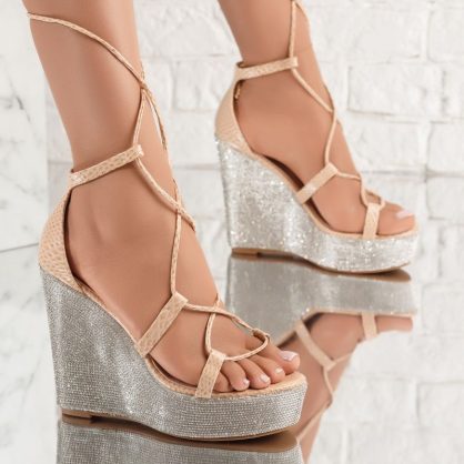 Reducere 25% la Sandale Dama cu Platforma Kali Bej #5014M