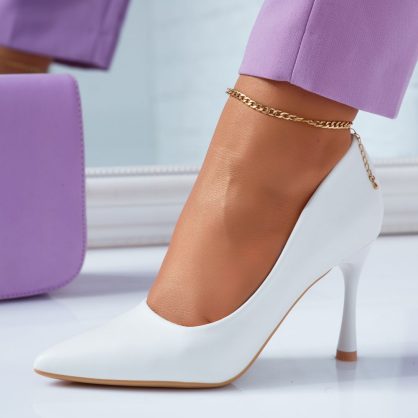 Reducere 24% la Pantofi Dama cu Toc Peach Albi 6621M
