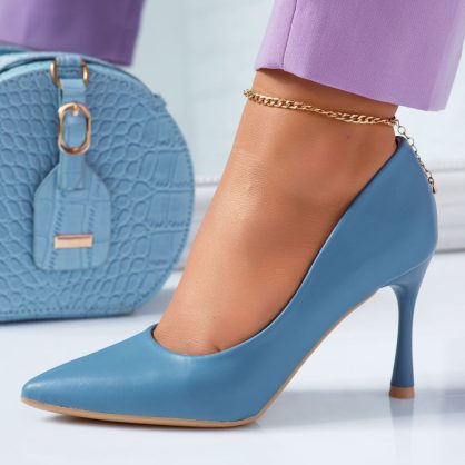 Reducere 24% la Pantofi Dama cu Toc Peach Albastri 6620M